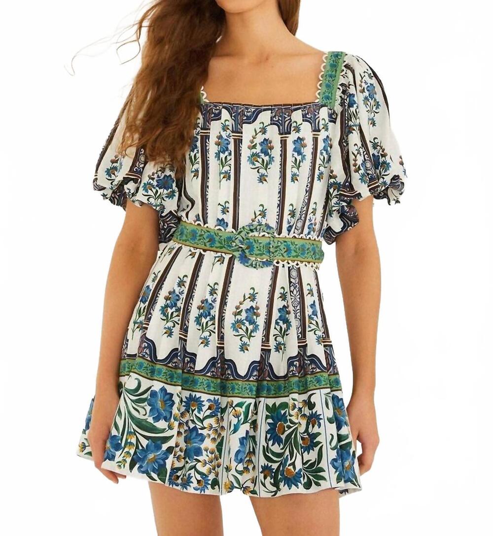 NEW FARM RIO manoela short sleeve belt mini dress in off-white